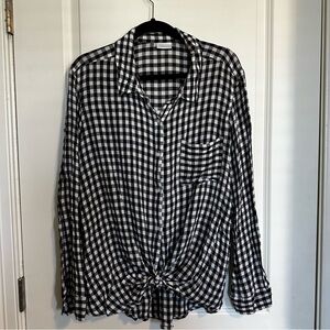 Abound Black and White Gingham Tie-Front Button Shirt